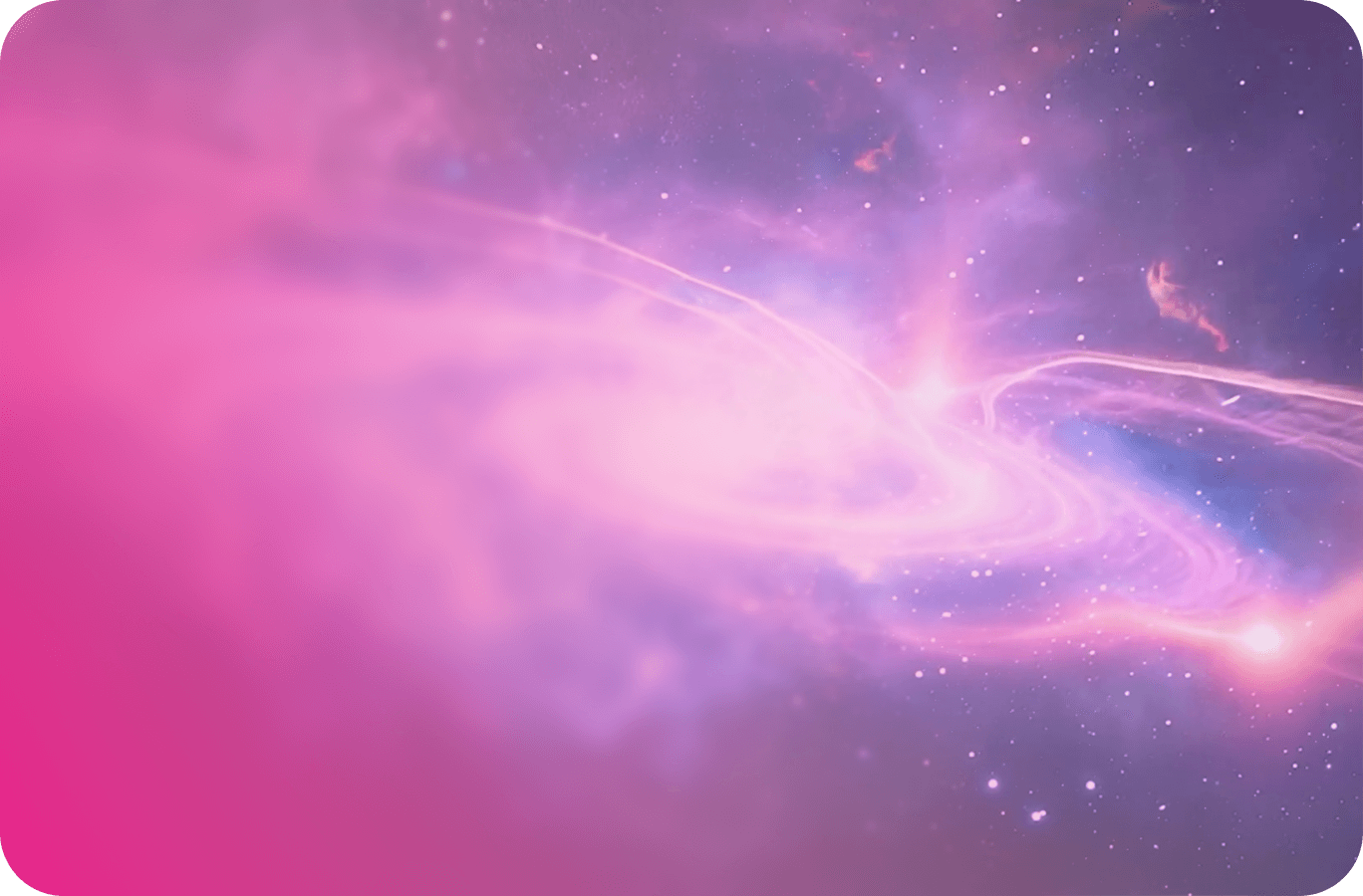 Vibrant pink and purple galaxy background with glowing stars and swirling cosmic light